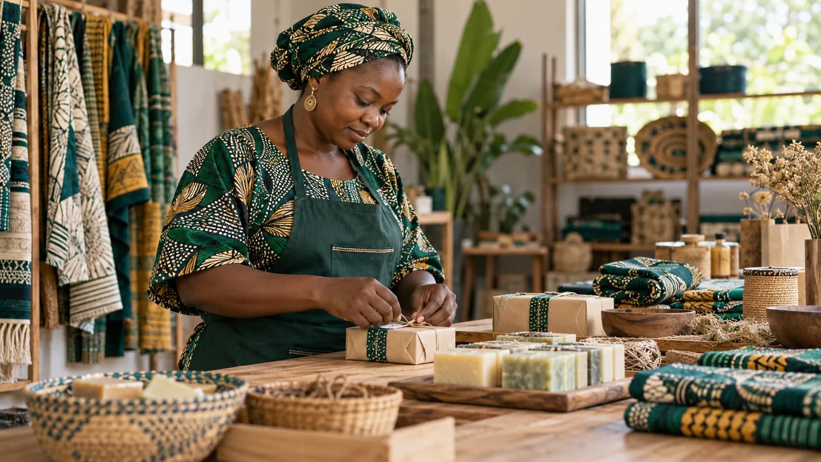 An artisan prepares products in her workshop.