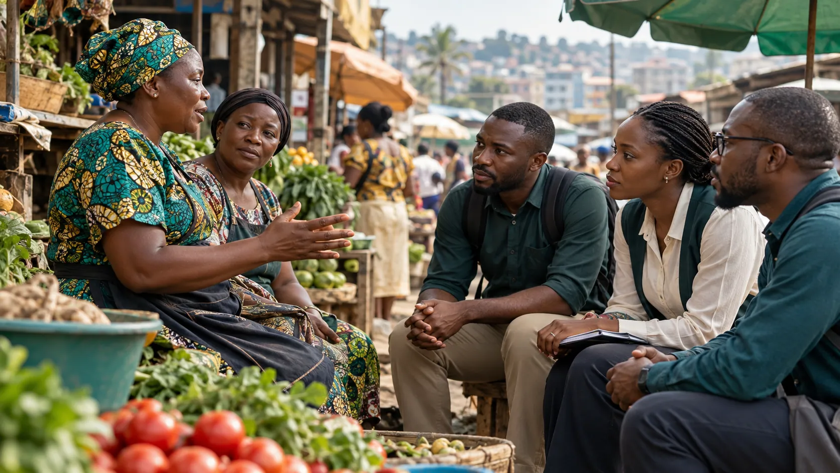 A local team listens to market merchants.