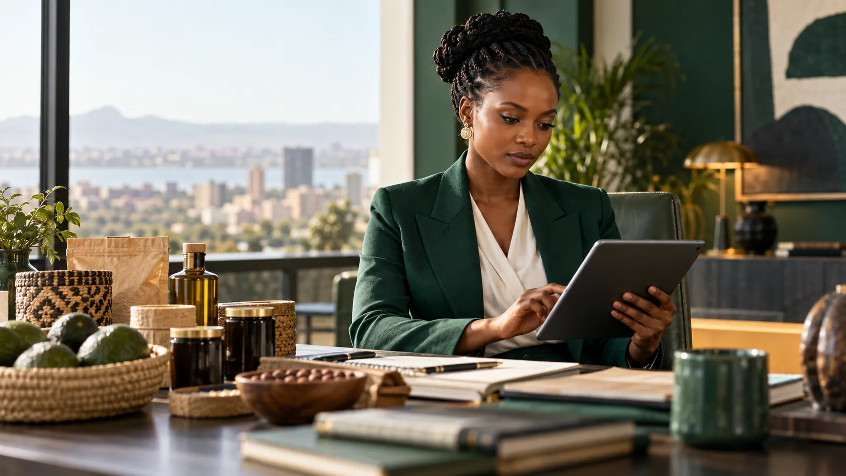 An analyst reviews an expansion project on a tablet.
