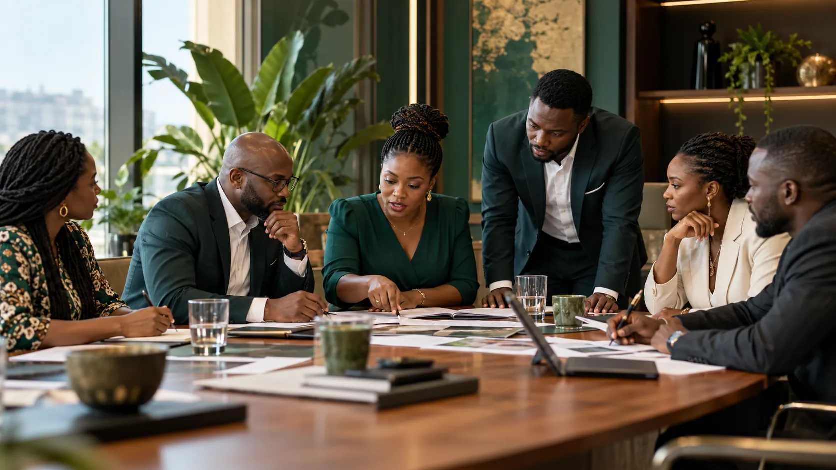 Un groupe de travail examine des documents de projet.